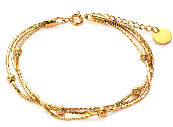 Gold plated multi-layered beaded bracelet women snake chain wholesale 
